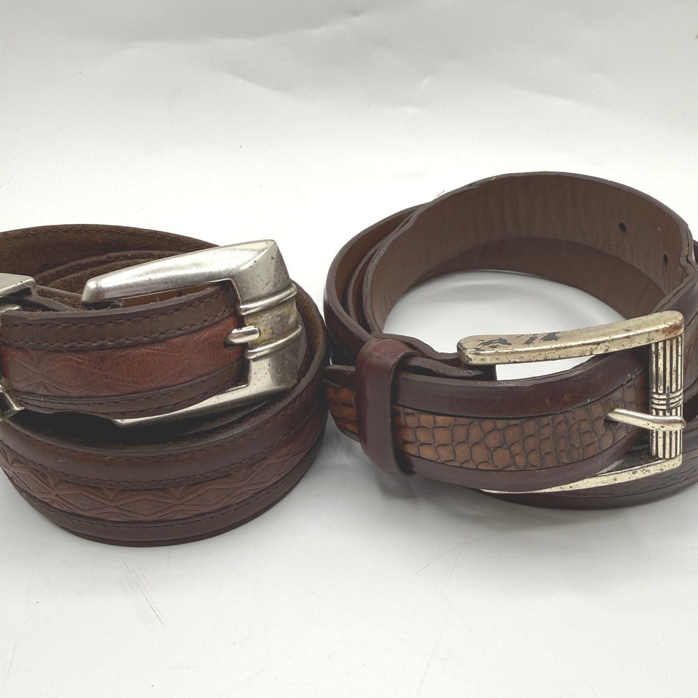 The Territory Ahead Leather Belts 40 Brown Embossed Western Boho Lot of 2